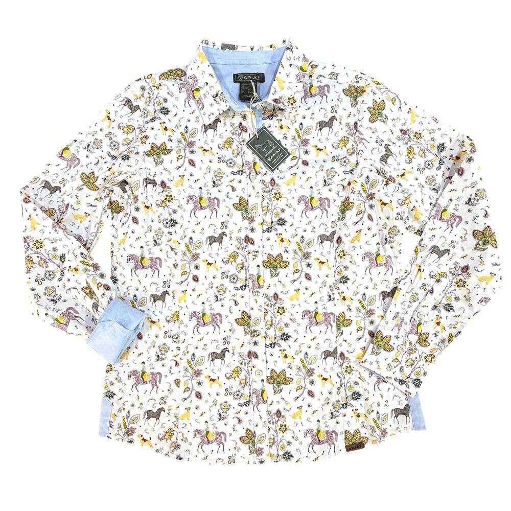 NWT Ariat Long Sleeve Button Down Stretch Floral Equestrian Print Western SZ L